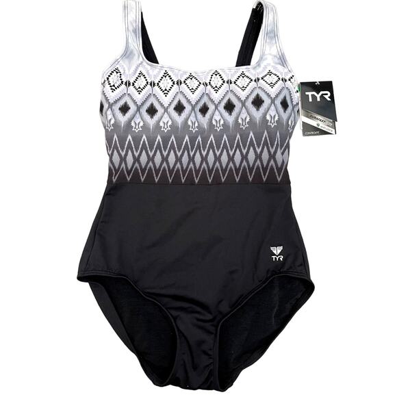 TYR Women Baltic Star Aqua ControlFit 1pc SwimSuit Black Grey - Size 10 - $80 - Picture 2 of 8